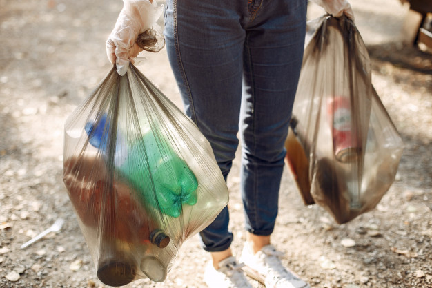 Natural refuse sacks full of waste from a litter pick - Cromwell