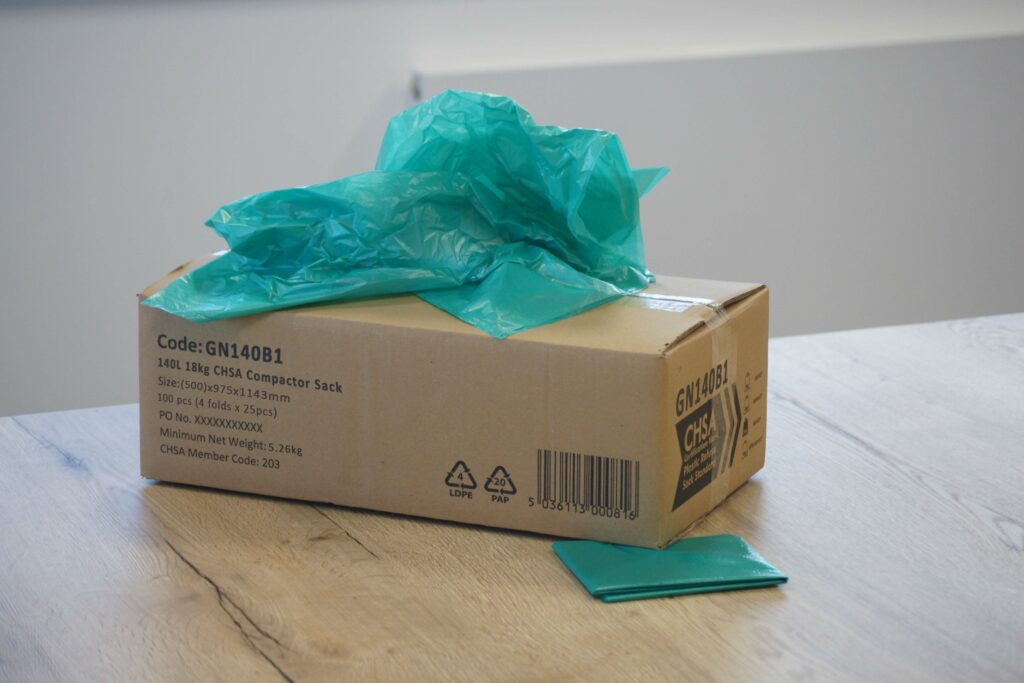 Green Heavy Duty Compactor Sack - Cromwell Polythene 01977 686868