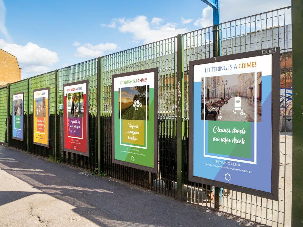 Anti-litter posters on display - free to download from Cromwell Polythene