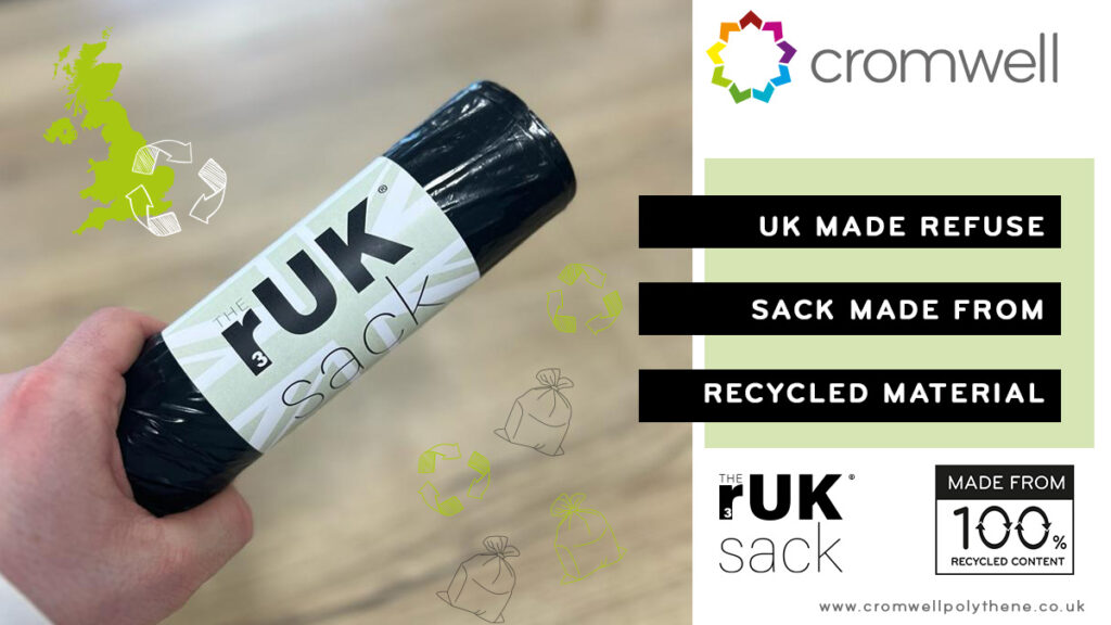Our UK Made Sacks, the rUK Sack are also made from up to 100% recycled content and are then fully recyclable