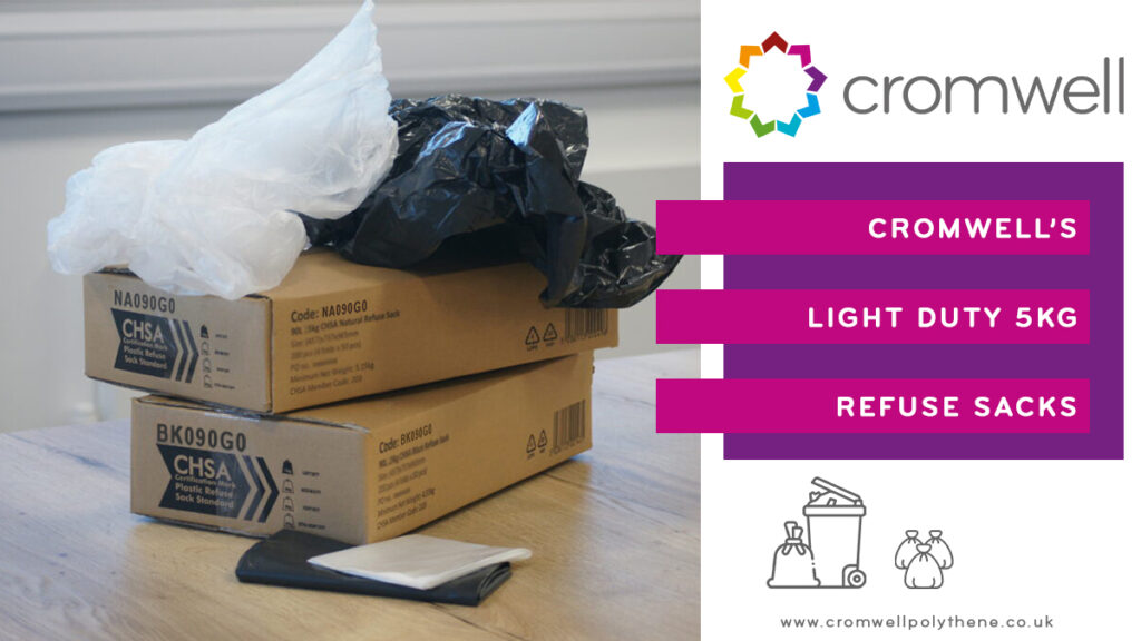 Black and Natural 90L CHSA 5KG Refuse Sacks - Light Duty available from Cromwell Polythene