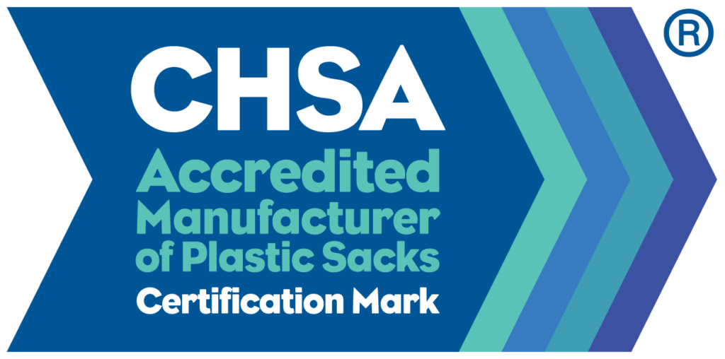 CHSA Logo - Accredited Manufacturer of Plastic Refuse Sacks - Certification Mark - 01977 686868