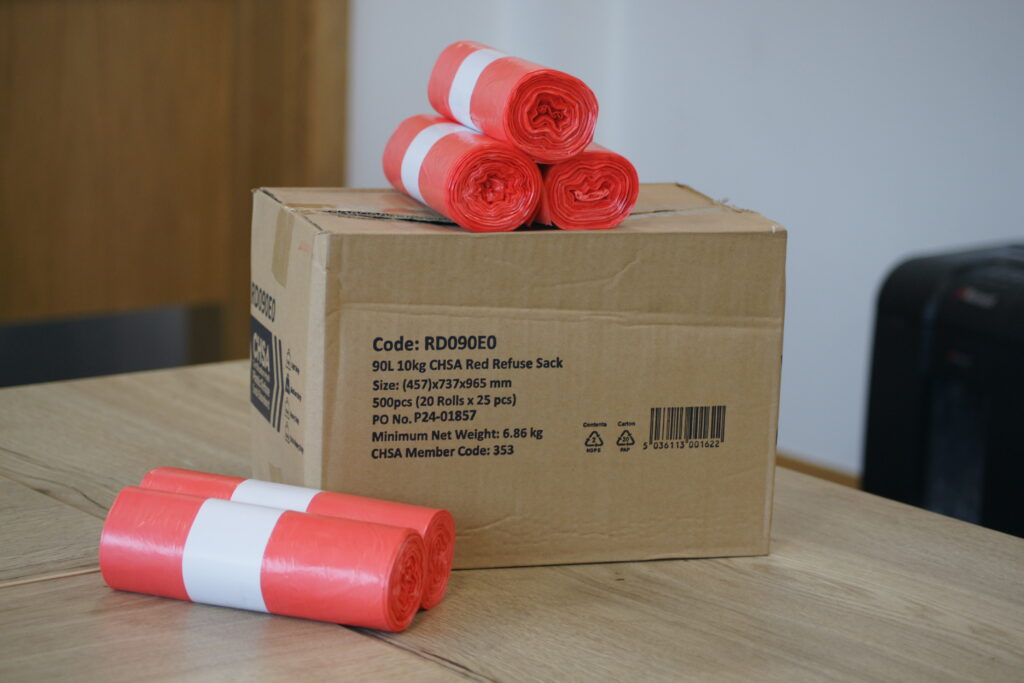 Cromwell Red CHSA Refuse Sack on a roll - RD090E0