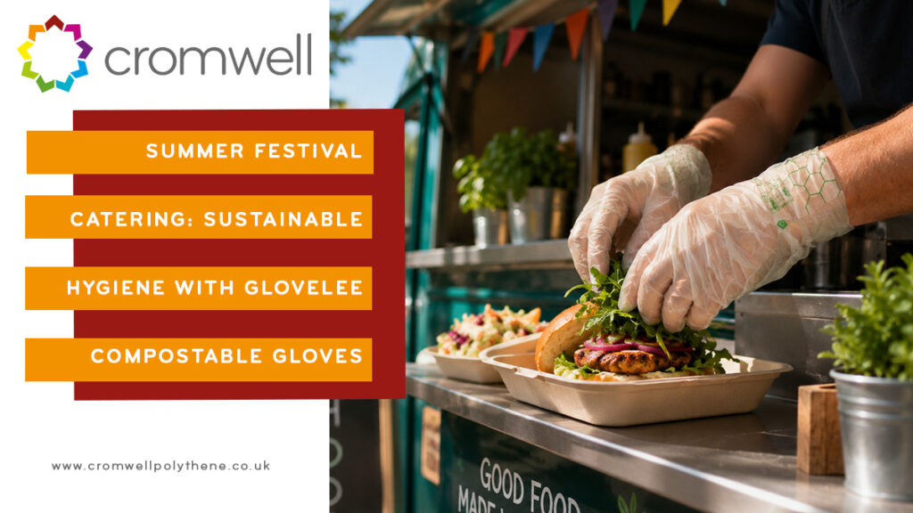 Our Glovelee Compostable Gloves are the sustainable option for food vendors and food vans - Only avaliable from Cromwell Polythene - 01977 686868